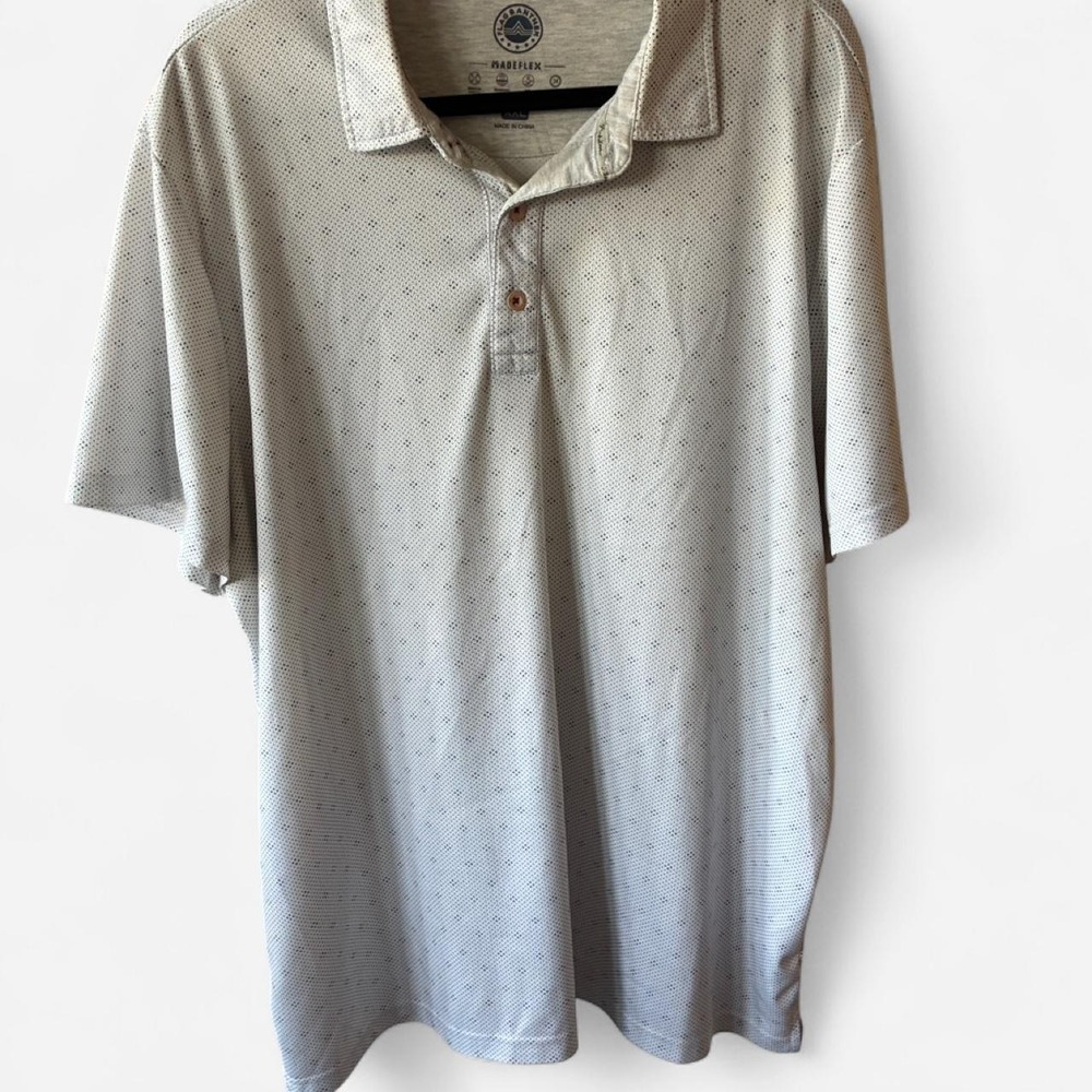 Flag & Anthem Madeflex white polo shirt w/ black micro pattern Sz XXL